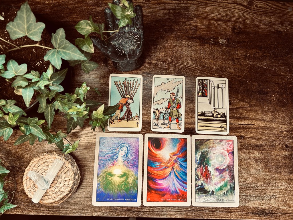 Ten of Wands, Five of Swords & Four of Swords – You Are Both; The Lion and The&nbsp;Deer